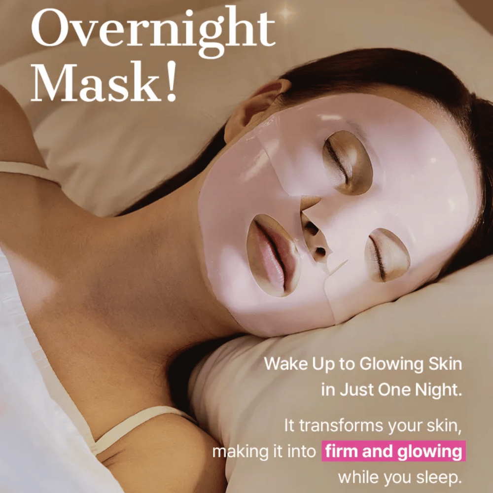 COSRX Peptide Collagen Hydrogel Mask gebruikt als nachtmasker - hydrateert, verstevigt en geeft glans gedurende de nacht.