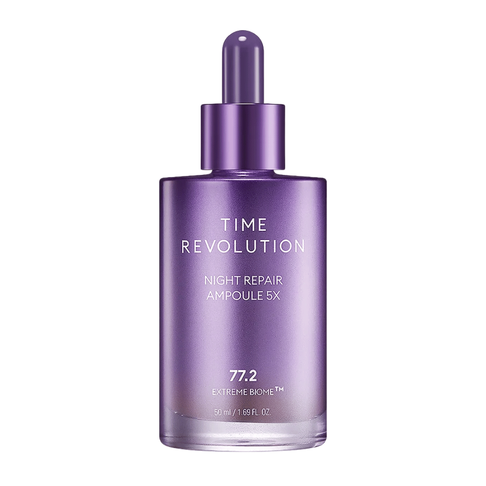 5. MISSHA Time Revolution Night Repair Ampoule 5X 50 ml – geconcentreerde nachtampul in paarse glazen fles met pipet