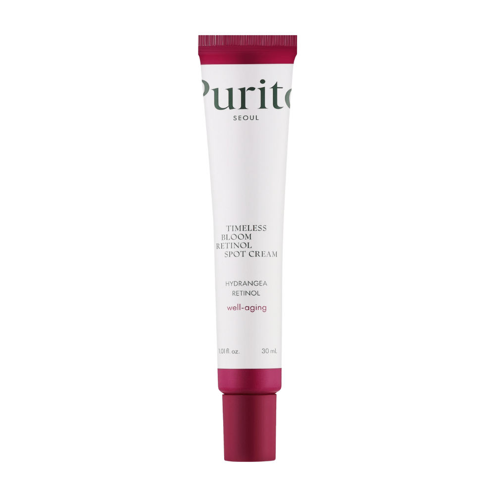 Purito Timeless Bloom Retinol Spot Cream is een effectieve anti-aging crème verrijkt met retinol en hortensia-extract. Het vermindert fijne lijntjes, verbetert de stevigheid van de huid en bevordert een egale huidtint. Perfect voor gerichte verzorging en welzijn van de huid.