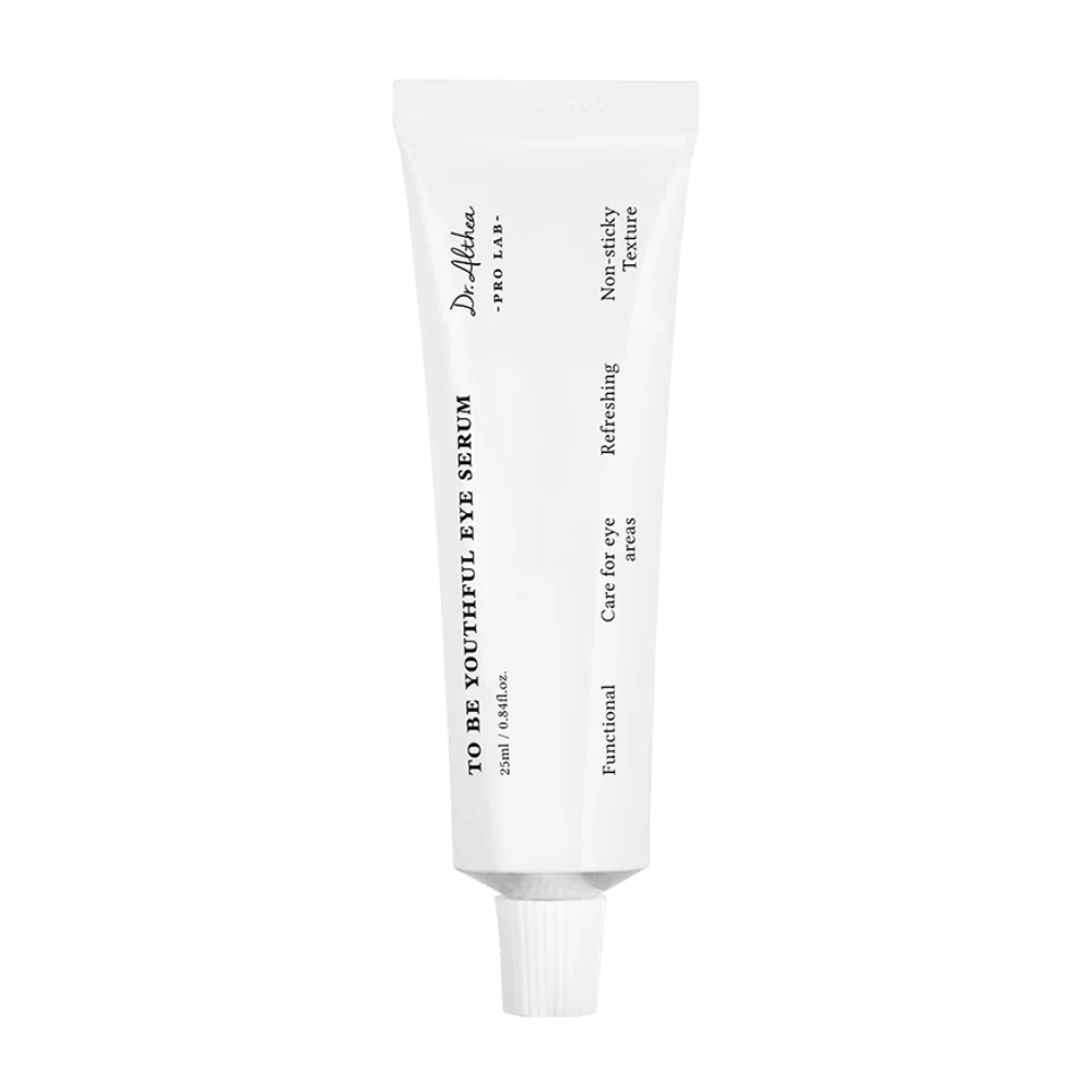 Afbeelding van Dr. Althea's "To Be Youthful Eye Serum" in een witte tube. Het product is bedoeld voor de verzorging van het ooggebied met een niet-kleverige en verfrissende textuur. Het bevat ingrediënten die rimpels en fijne lijntjes rond de ogen verminderen en voorkomen.