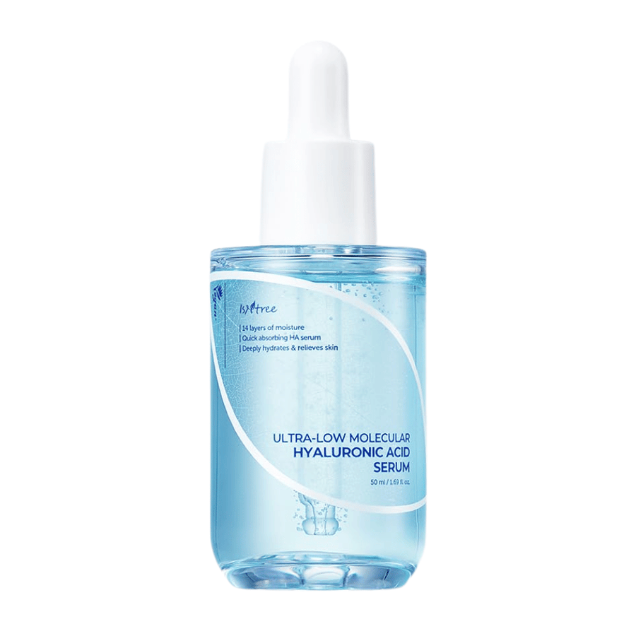 Isntree Ultra-Low Molecular Hyaluronic Acid Serum 50 ml, lichtabsorberend gezichtserum met ultra-laag moleculair hyaluronzuur voor intensieve en diepe hydratatie.