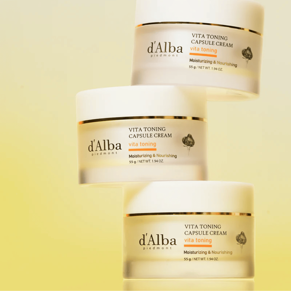 d'Alba Vita Toning Capsule Cream productafbeelding – Koreaanse gezichtscrème met vitaminen capsules die helpen de glans en elasticiteit van de huid te verbeteren.