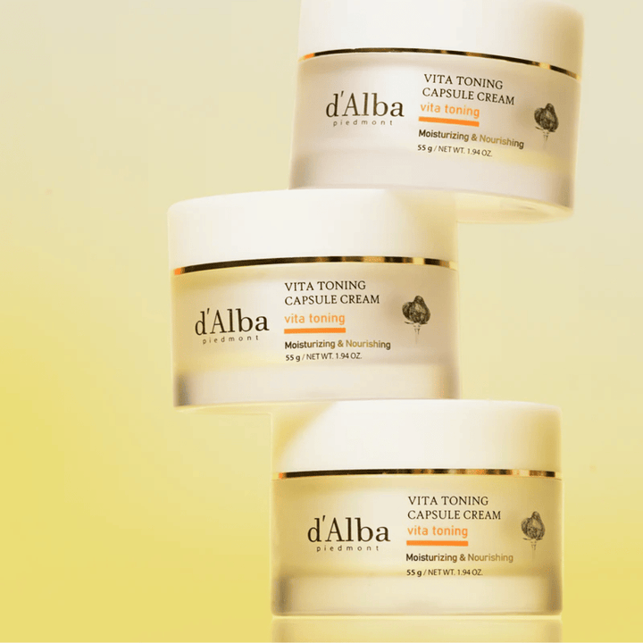d'Alba Vita Toning Capsule Cream productafbeelding – Koreaanse gezichtscrème met vitaminen capsules die helpen de glans en elasticiteit van de huid te verbeteren.