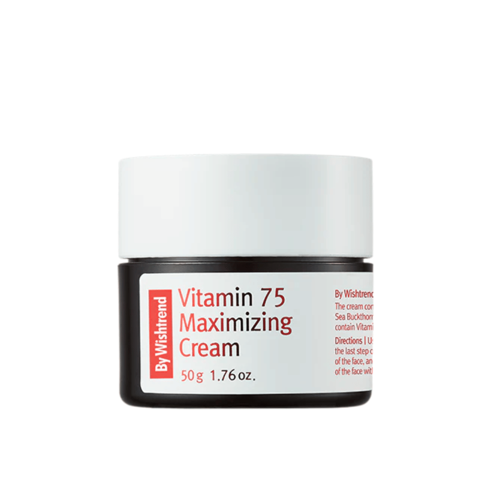 By Wishtrend Vitamin 75 Maximizing Cream crèmeachtige textuur in een pot die snel wordt opgenomen en de huid hydrateert zonder zwaar aan te voelen.