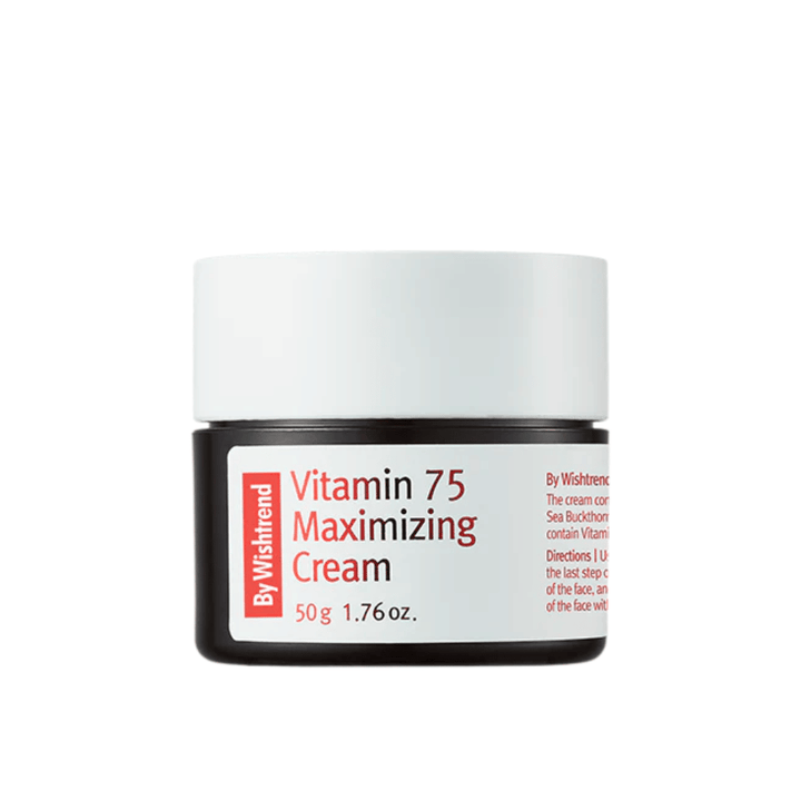 By Wishtrend Vitamin 75 Maximizing Cream crèmeachtige textuur in een pot die snel wordt opgenomen en de huid hydrateert zonder zwaar aan te voelen.