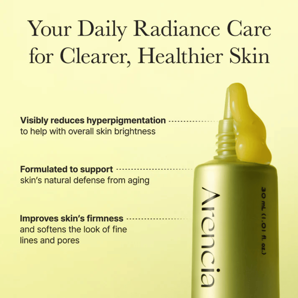 Arencia Vitamin C Booster Shot effectbeeld - vitamine C-serum dat hyperpigmentatie vermindert, de stevigheid van de huid verbetert en fijne lijntjes en poriën verzacht