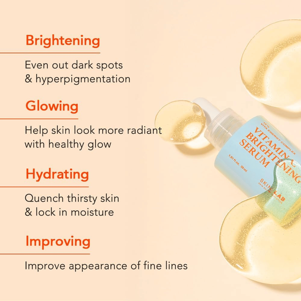Skin&Lab Vitamin C Brightening Serum verbetert de huidskleur en textuur door donkere vlekken en hyperpigmentatie te verminderen. Het hydrateert, geeft een gezonde glans en verbetert de elasticiteit van de huid. Perfect om de huid een stralende en egale uitstraling te geven.