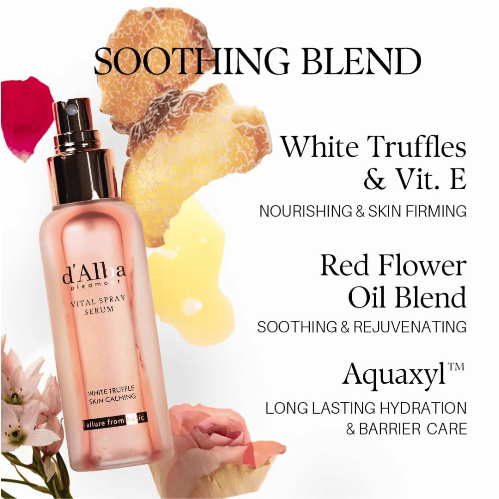 d'Alba White Truffle Vital Spray Serum – witte truffel, vitamine E, bloemoliën en Aquaxyl voor hydratatie en verzorging van de huidbarrière