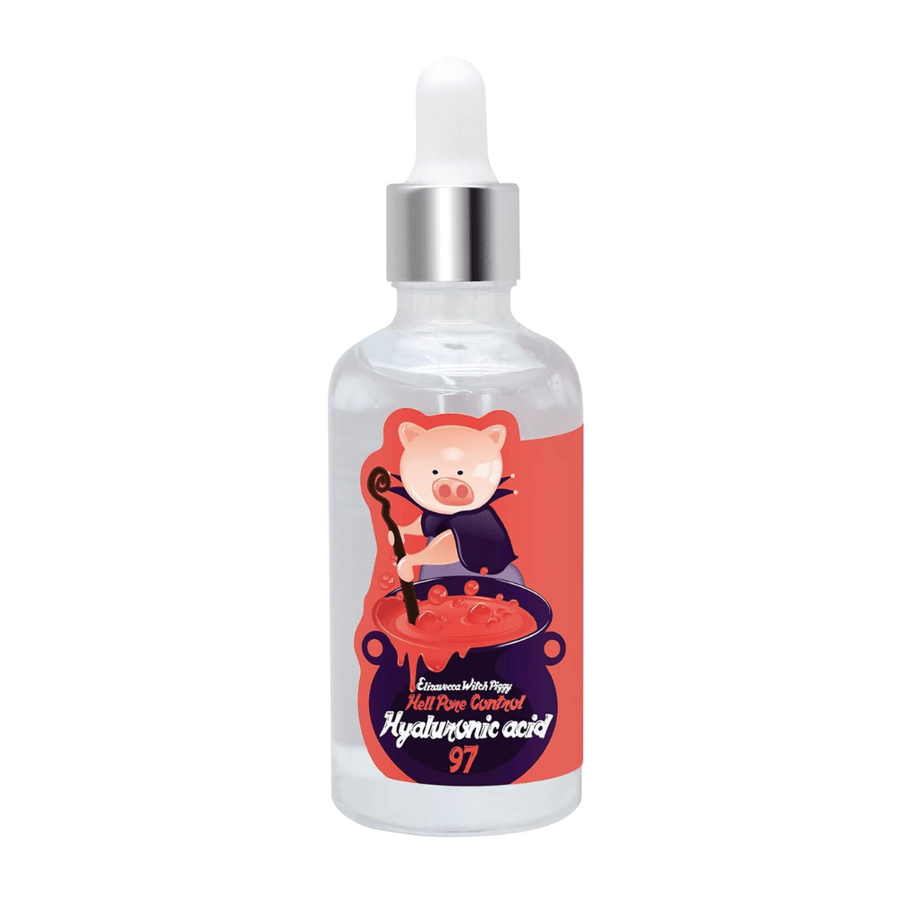 Elizavecca Witch Piggy Hell Pore Control Hyaluronic Acid 97 – geconcentreerd hyaluronzuur-serum dat de huidbarrière versterkt en langdurige hydratatie biedt.