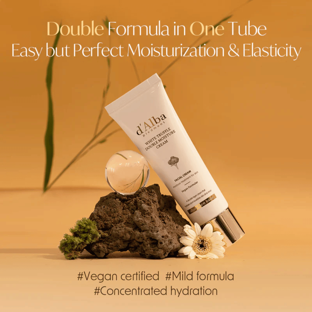 d'Alba White Truffle Double Moisture Cream is een vegan-gecertificeerde vochtinbrengende crème met een dubbele formule, ontworpen om optimale hydratatie en elasticiteit te bieden. De milde formule is perfect om de natuurlijke balans van de huid te behouden en intense, geconcentreerde vochtigheid te geven.