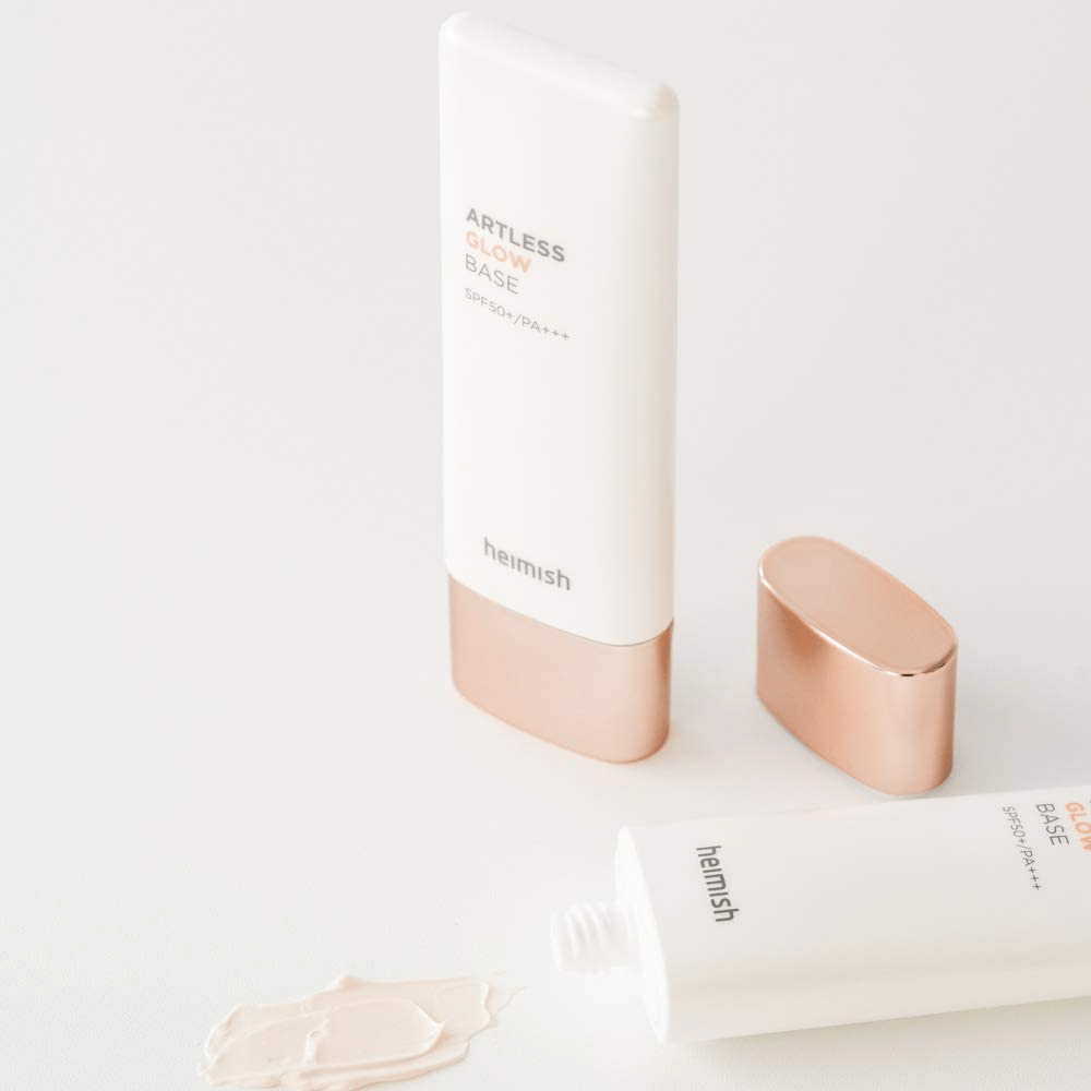 Een tube heimish Artless Glow Base SPF 50+ PA+++ 40ml zonnebrandcrème.