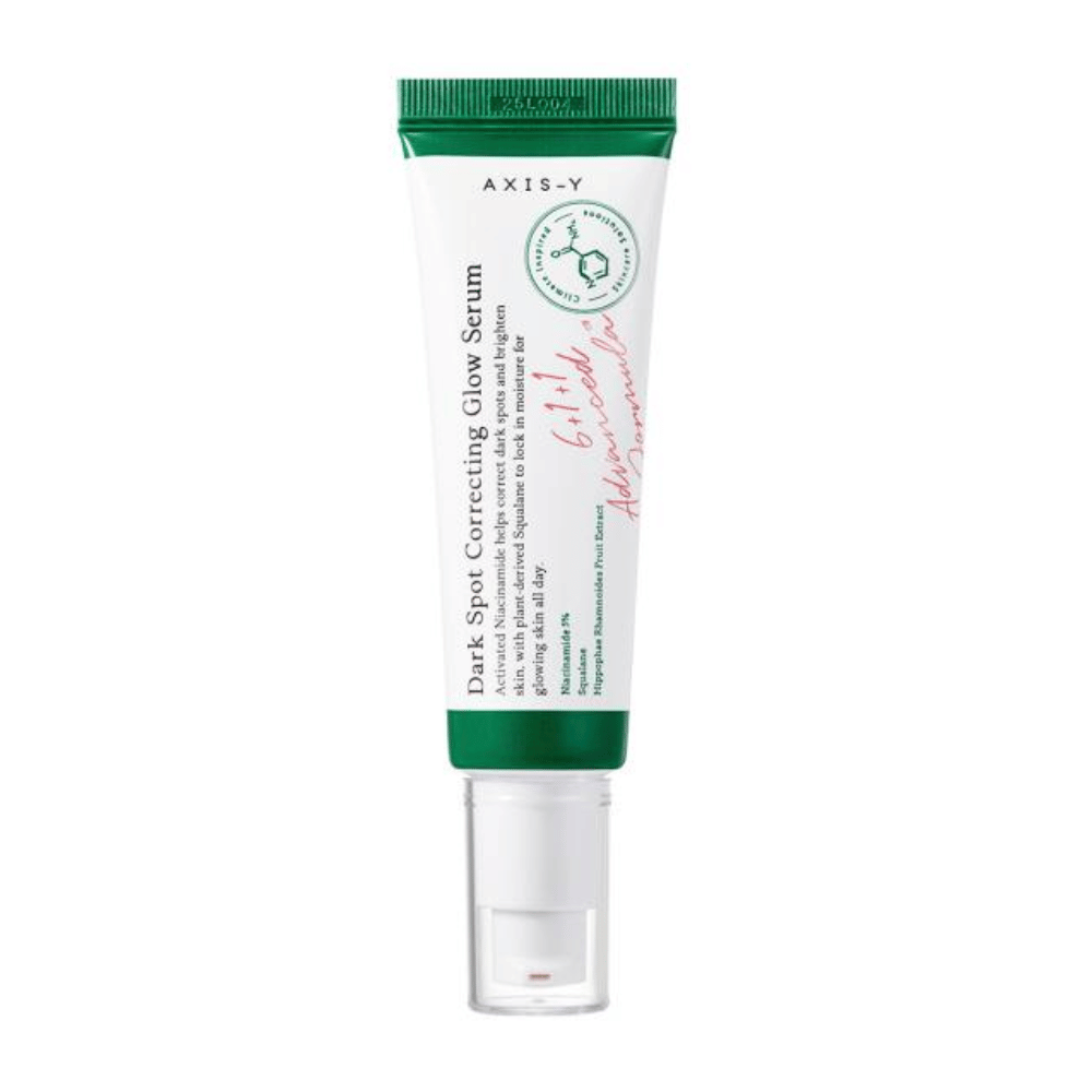 Een tube Dark Spot Correcting Glow Serum 50ml van AXIS - Y op witte achtergrond.